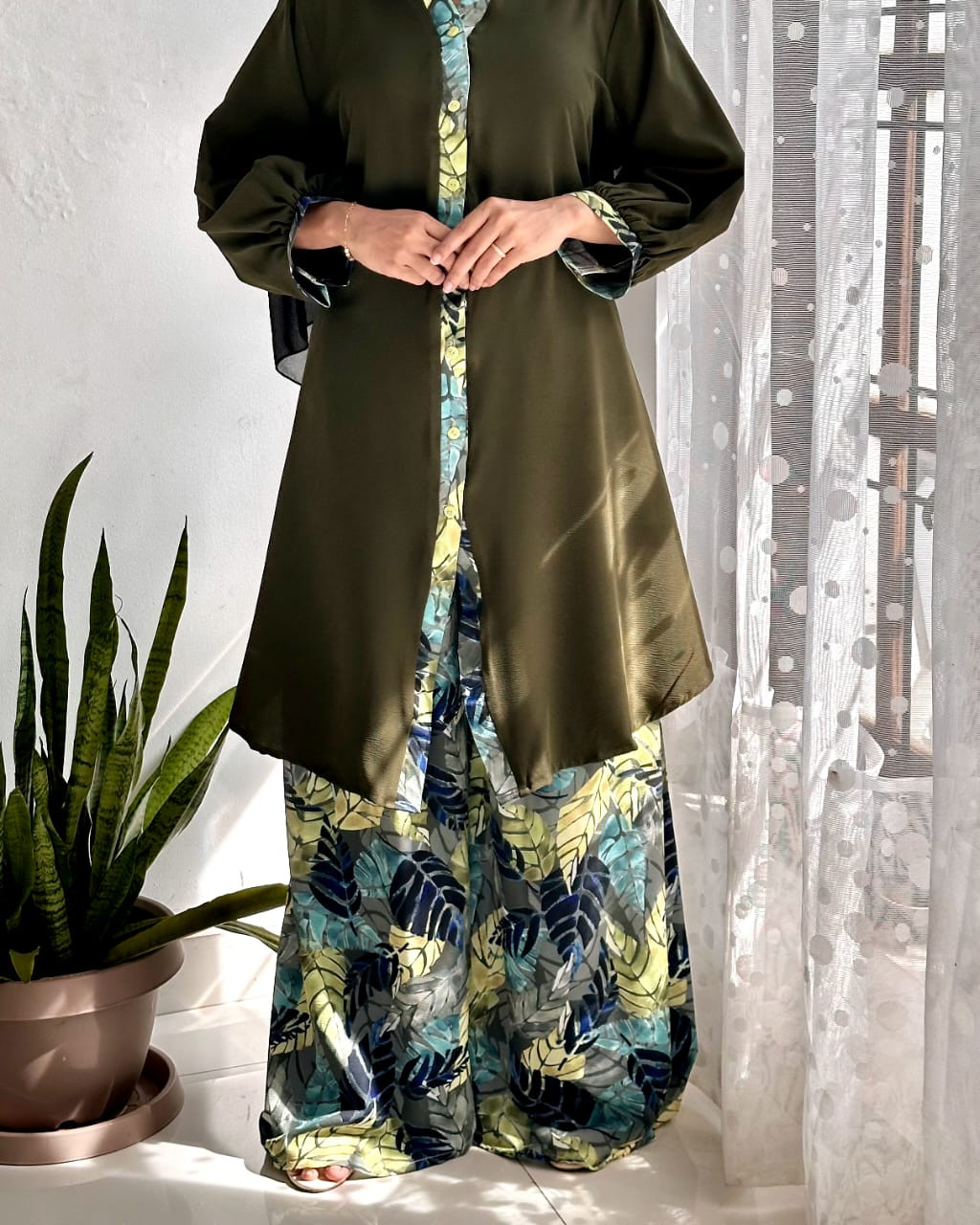 Army Green Stylish Co-Ord Set Paired With  Nursing Friendly Top & Skirt Palazzo Pants (Free Size)