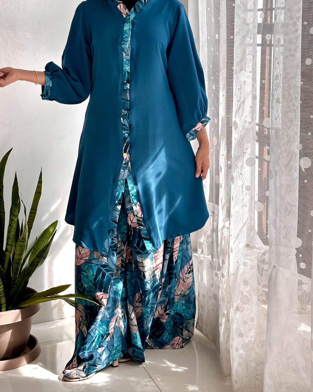 Blue Stylish Co-Ord Set Paired With  Nursing Friendly Top & Skirt Palazzo Pants (Free Size)