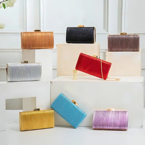 Elegant Ribbed Metallic Clutches